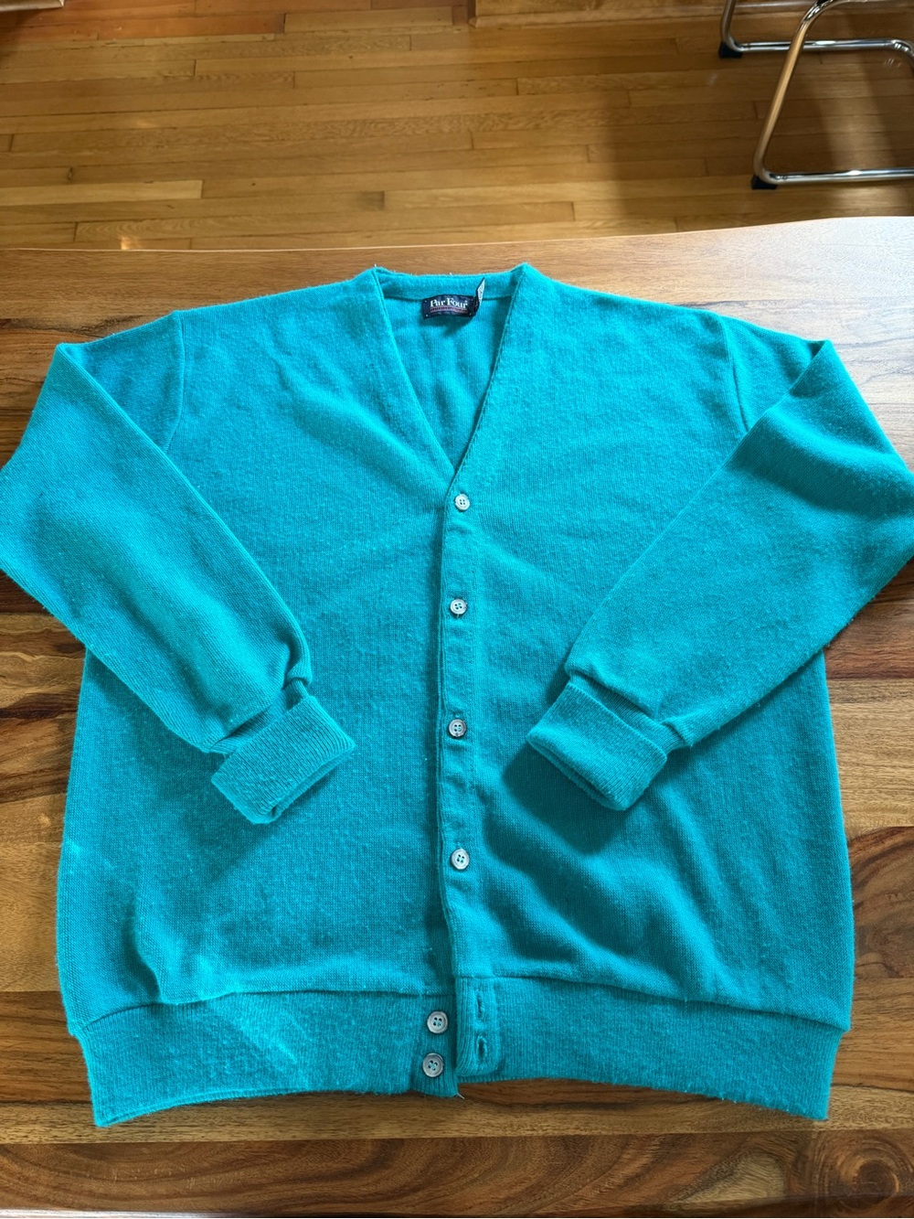 Par Four Teal V-Neck Button Cardigan Sweater - Men L